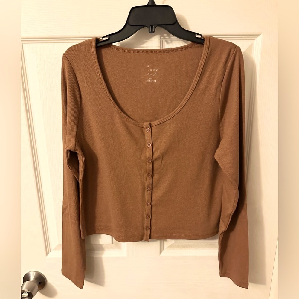 A New Day Brown Button-Up Women's Top